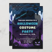 Ghosts Spidernetze Pumpkins Lila blaues Halloween Einladung (Vorne/Hinten)