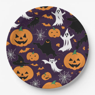 Ghosts Spiders Cobwebs Bats Halloween-Party Pappteller