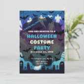 Ghosts SpiderwebGraves Lila Blue Halloween Einladung (Stehend Vorderseite)