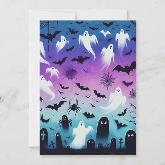 Ghosts SpiderwebGraves Lila Blue Halloween Einladung (Rückseite)