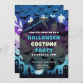 Ghosts SpiderwebGraves Lila Blue Halloween Einladung (Vorne/Hinten)