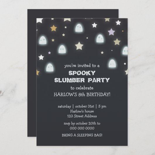 Ghosts Stars Spooky Slumber Party laden Einladung (Vorne/Hinten)