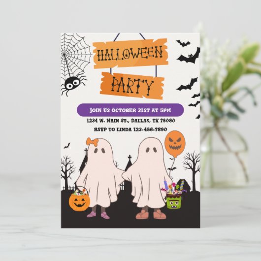 Ghosts Trick oder Behandlung Halloween Personalisi Einladung (Stehend Vorderseite)