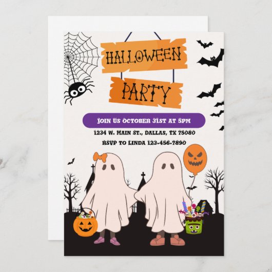 Ghosts Trick oder Behandlung Halloween Personalisi Einladung (Vorne/Hinten)