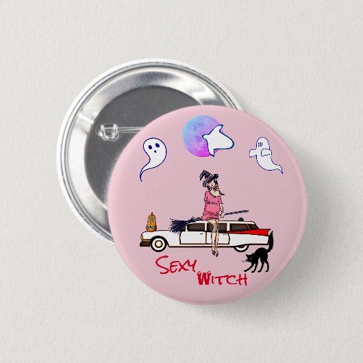 Ghosty Ghost Pink Halloween Button (Vorne & Hinten)