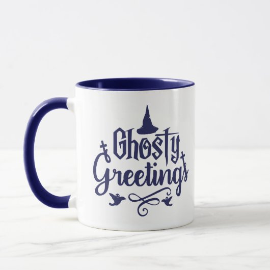 Ghotly Greetings Dark Blue und White Halloween Tasse (Links)