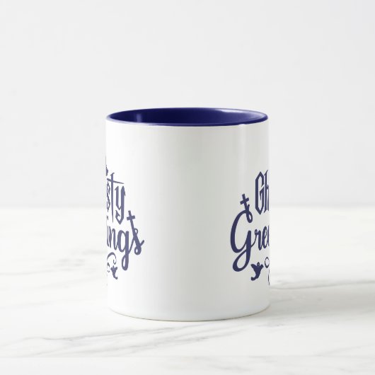 Ghotly Greetings Dark Blue und White Halloween Tasse (Zentrum)