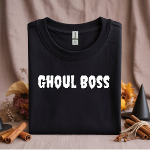 Ghoul Boss weiße Typografie Halloween T-Shirt