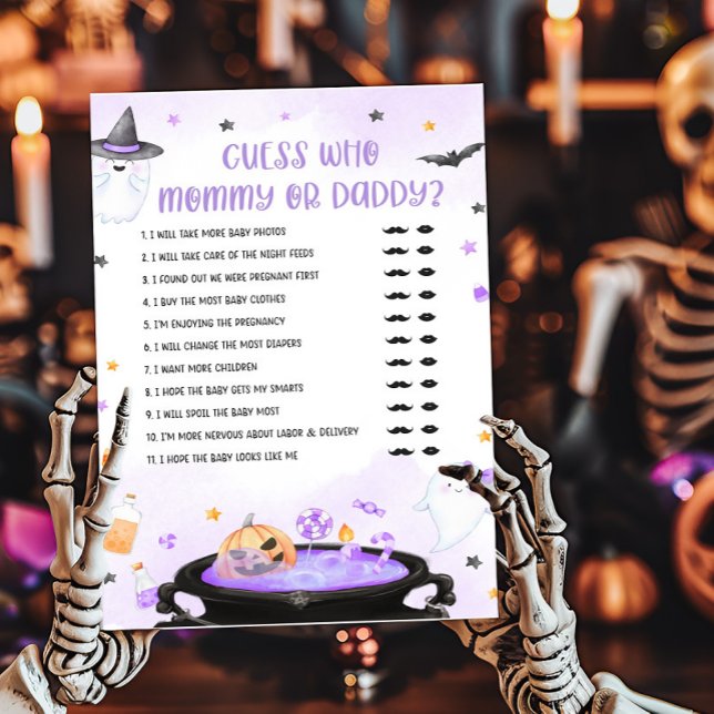 Ghoul Halloween Guess, wer Mama oder Daddy Game (Purple Oh Sheet Baby Shower Guess who Mommy or Daddy Game)