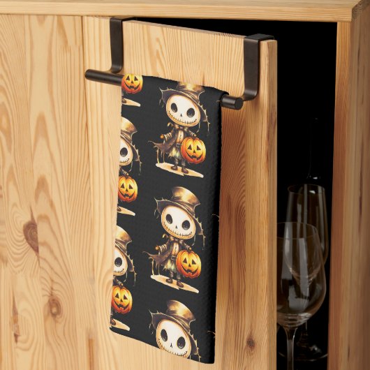 Ghoul Top Hat Jack-o' Lantern Black Halloween Geschirrtuch (Drittel gefaltet)