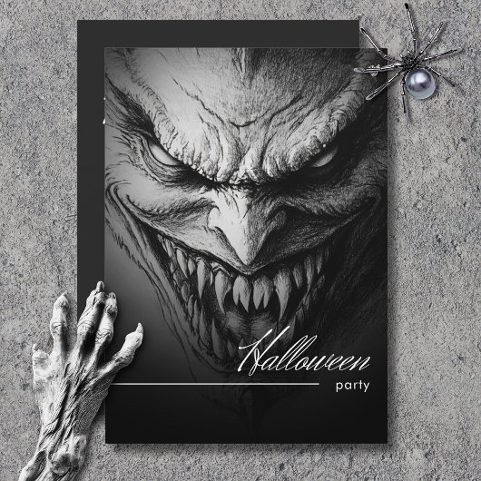 Ghoulish Gargoyle Black & White Halloween-Party Einladung