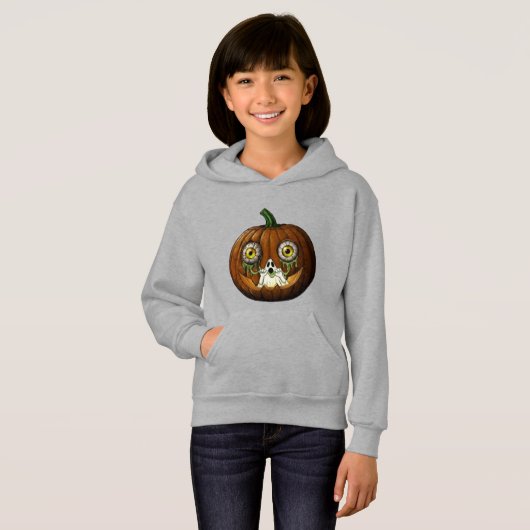 Ghoulish Ghost Dripping Eyeballs Jack-O-Lantern Hoodie (Vorne ganz)