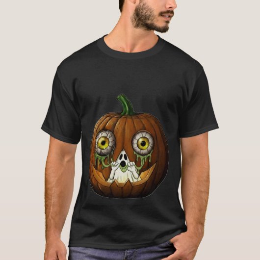 Ghoulish Ghost Dripping Eyeballs Jack-O-Lantern T-Shirt (Vorderseite)