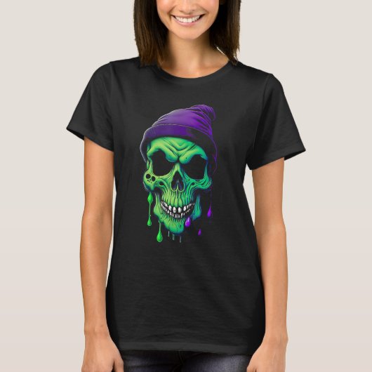 Ghoulish Gooo Spooky Slime Skull T-Shirt (Vorderseite)
