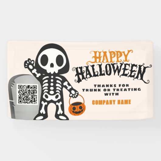 Ghoulish Skeleton Happy Halloween QR Business Banner (Horizontal)
