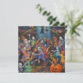 Ghouls, Goblins und Hexen feiern Halloween Einladung (Stehend Vorderseite)