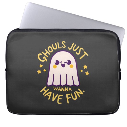 Ghouls Just Wanna hat Spaß , Niedliche Geister Hal Laptopschutzhülle (Vorderseite)