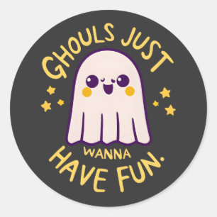 Ghouls Just Wanna hat Spaß , Niedliche Geister Hal Runder Aufkleber