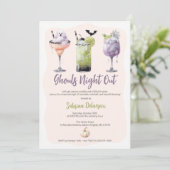 Ghouls Night Out Wasserfarben Cocktails Halloween Einladung (Stehend Vorderseite)