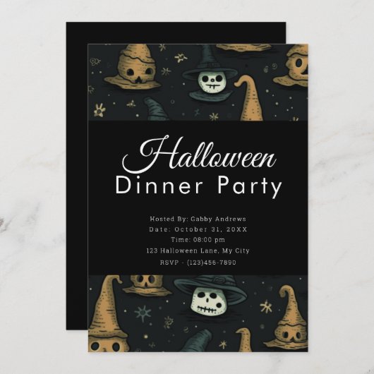 Ghouls und Monster Schwarzes Halloween Abendessen  Einladung (Vorne/Hinten)