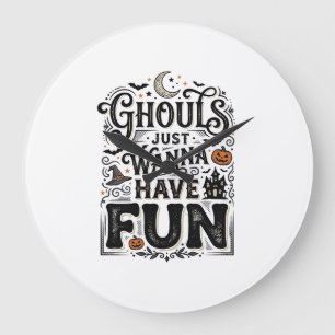 Ghouls wollen nur Spaß haben Halloween Vektor Desi Große Wanduhr