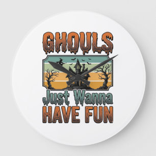 Ghouls wollen nur Spaß haben Vintage Halloween Große Wanduhr