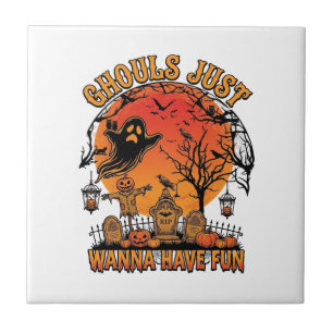 Ghouls wollen nur Spaß Halloween Gruselig Friedhof Fliese