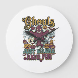 Ghule wollen nur Spaß haben Geister Kürbisse Hexe Große Wanduhr