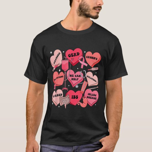 Gi Nurse Valentine Hearts Candy Gastroenterology E T-Shirt (Vorderseite)