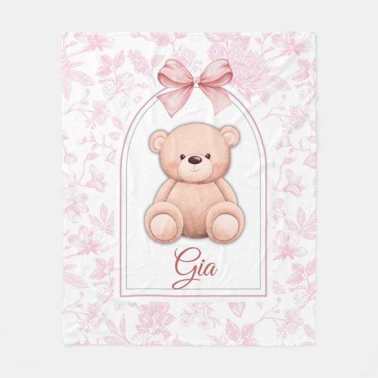 Gia | Benutzerdefiniertes rosa Teddy-Bär-Kinderzim Fleecedecke (Vorderseite)
