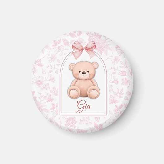 Gia | Benutzerdefiniertes rosa Teddy-Bär-Kinderzim Magnet (Vorne)