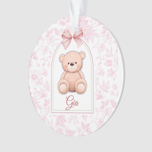 Gia | Benutzerdefiniertes rosa Teddy-Bär-Kinderzim Ornament (Vorderseite)