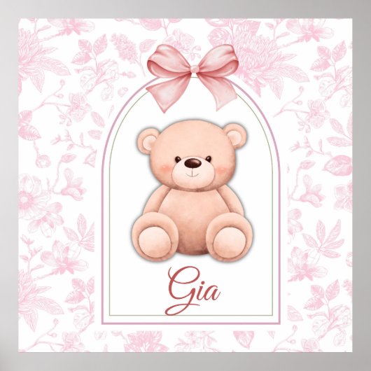 Gia | Benutzerdefiniertes rosa Teddy-Bär-Kinderzim Poster (Vorne)