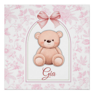 Gia   Benutzerdefiniertes rosa Teddy-Bär-Kinderzim Poster