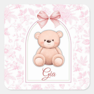Gia Benutzerdefiniertes rosa Teddy-Bär-Kinderzim Quadratischer Aufkleber