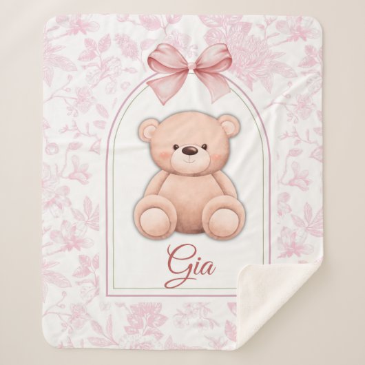 Gia | Benutzerdefiniertes rosa Teddy-Bär-Kinderzim Sherpadecke (Vorderseite)