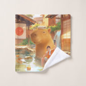 Giant Capybara - Hot Spring Illustration Badhandtuch Set (Waschlappen)