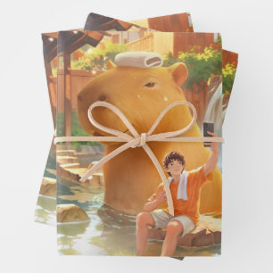 Giant Capybara - Hot Spring Illustration Geschenkpapier Set