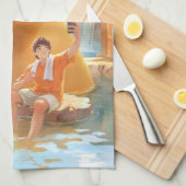Giant Capybara - Hot Spring Illustration Geschirrtuch (Viertel Falte)