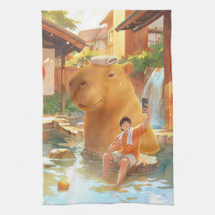 Giant Capybara - Hot Spring Illustration Geschirrtuch