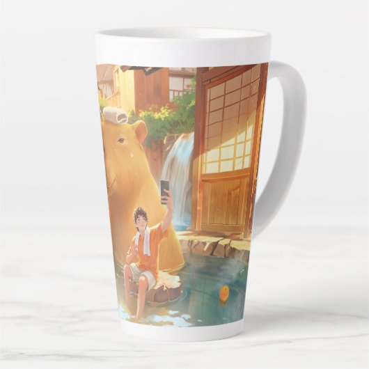 Giant Capybara - Hot Spring Illustration Milchtasse (Rechte Ecke)