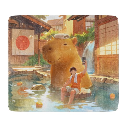 Giant Capybara - Hot Spring Illustration Schneidebrett (Vorderseite)