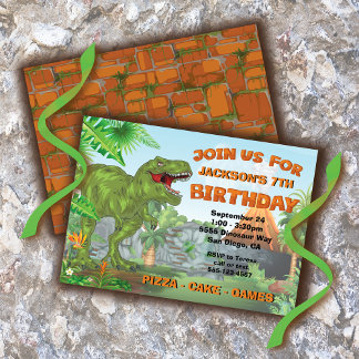 Giant Dinosaur Jungle Vulkan Birthay Party Einladung