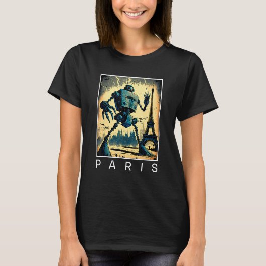 Giant Evil Robot attackiert Paris Sci Fi T-Shirt (Vorderseite)