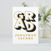 GIANT GOLD BLACK GRAD Graduate Danke Karte (Stehend Vorderseite)