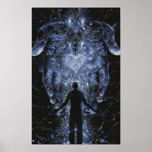 Giant Hands Holding Heart Poster - Zeitgenössisch (Vorne)