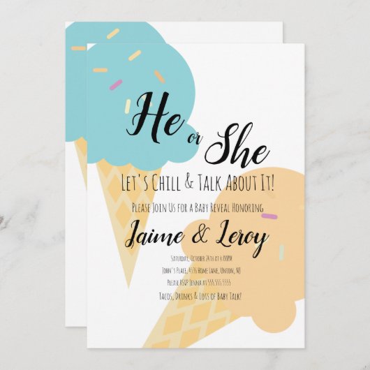 Giant Ice Cream Cones Gender-Offenbarung Er oder s Einladung (Vorne/Hinten)