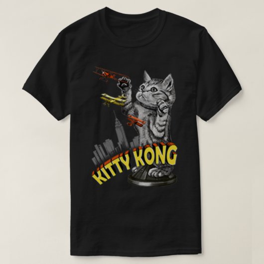 Giant Kitty Attack Funny Cat Parody Design T-Shirt (Design vorne)