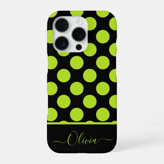 Giant Lime Green Polka Dots on Black iPhone Case Hülle (Rückseite)