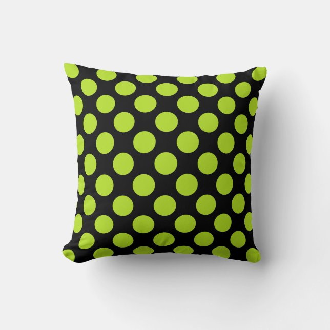 Giant Lime Green Polka Dots on Black Throw Pillow Kissen (Vorderseite)